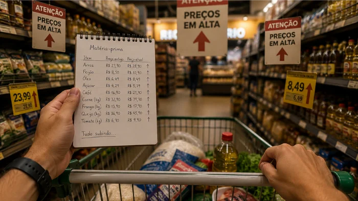 Empresária observando aumento no preço dos ingredientes